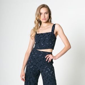 Lavender Brown Polka Dot Cropped Top - Navy Blue - Size L - NWT